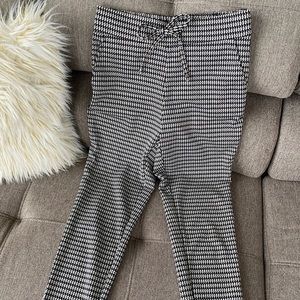 Houndstooth elastic waist drawstring pants